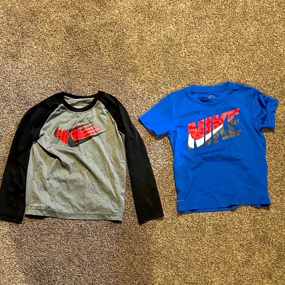 Nike Kids' Black and Gray Long Sleeve Tee with Blue Graphic Tee